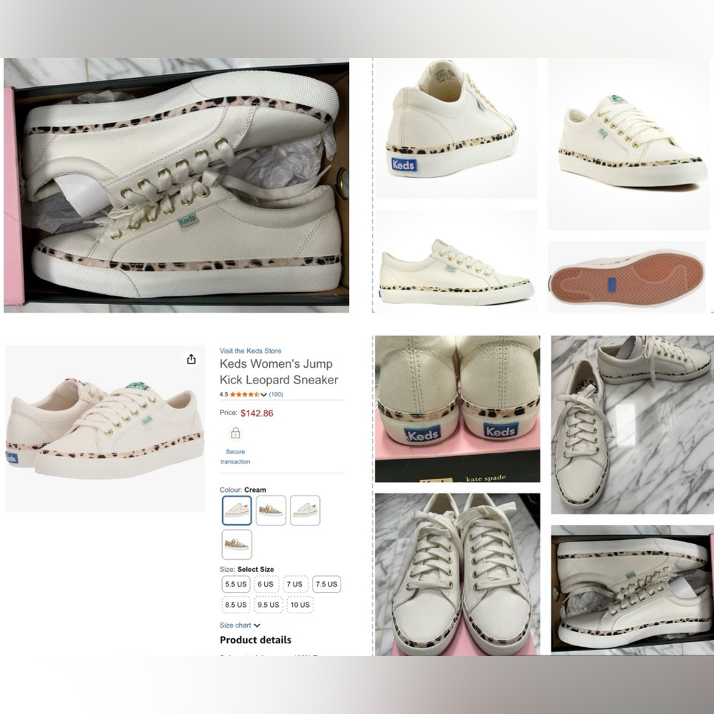 KATE SPADE X KEDS CREAM CANVAS SNEAKERS WITH LEOPARD ACCENT DETAILING